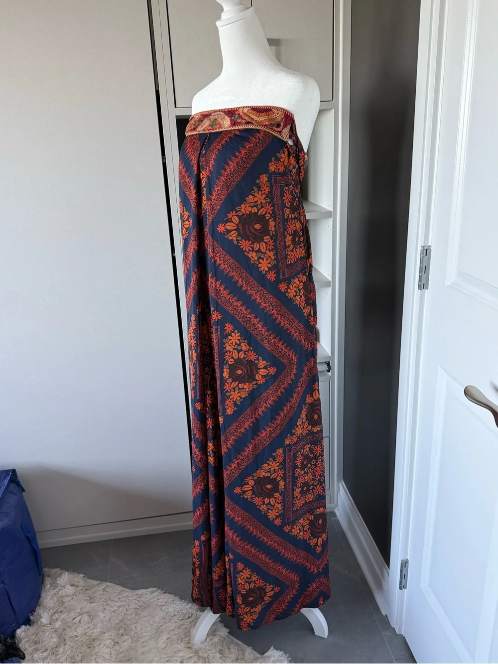 Free People Strapless Maxi Jumpsuit in Navy and Orange Floral Print